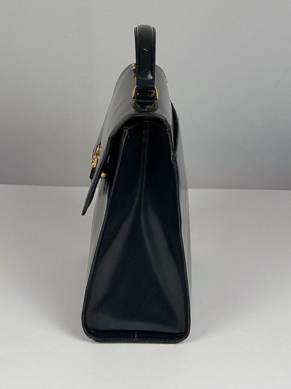 Etienne Aigner Navy Patent Leather Top-Handle Kelly / Doctor Bag - 1970s/80s - Picture 2 of 8